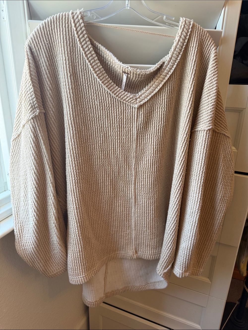 Free People Oversized V-Neck Ribbed Sweater - Beige